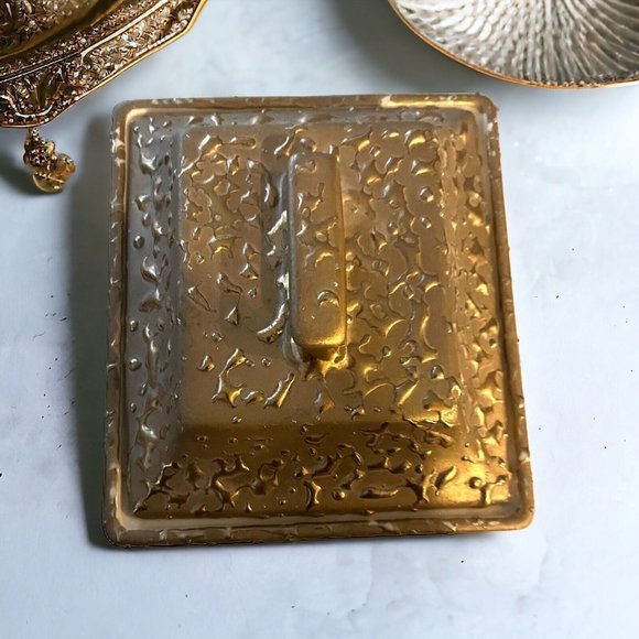 Weeping Gold Hand Decorated 22K Gold USA Square Trinket/Treasure/Candy Dish Lid - Picture 9 of 9